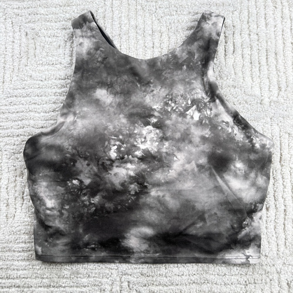Athleta Sports Bra Womens Small Black White Tie Dye Tank Athleisure Yoga Gym
